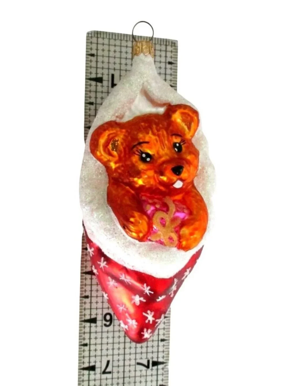 Vintage Christopher Radko Cozykins Bear Glass Christmas Ornament 6” Tall